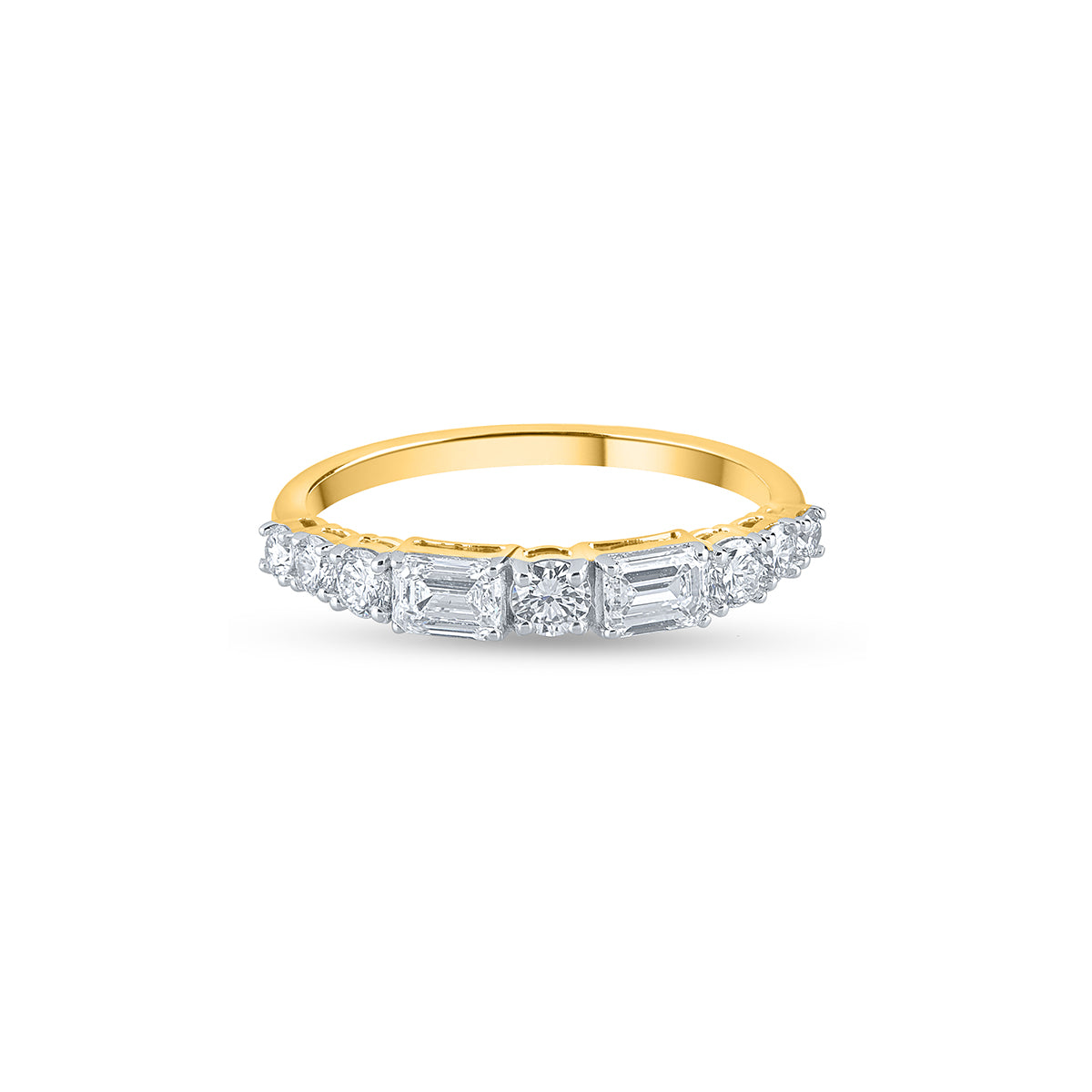 14k Yellow Gold Five Stone Diamond Anniversary Band with Baguette and Round Diamonds