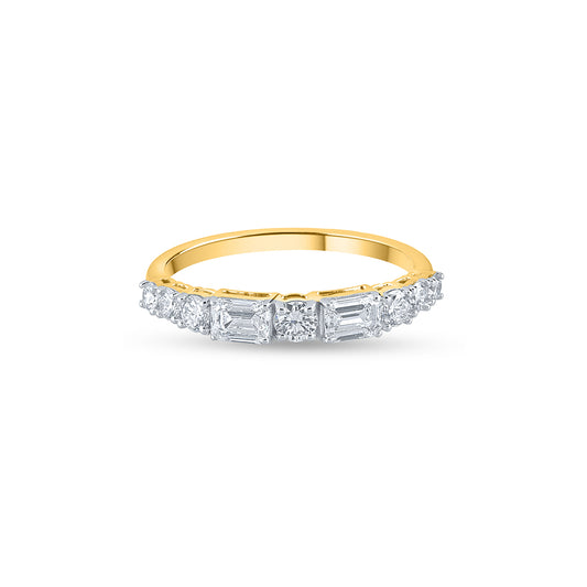 14k Yellow Gold Five Stone Diamond Anniversary Band with Baguette and Round Diamonds