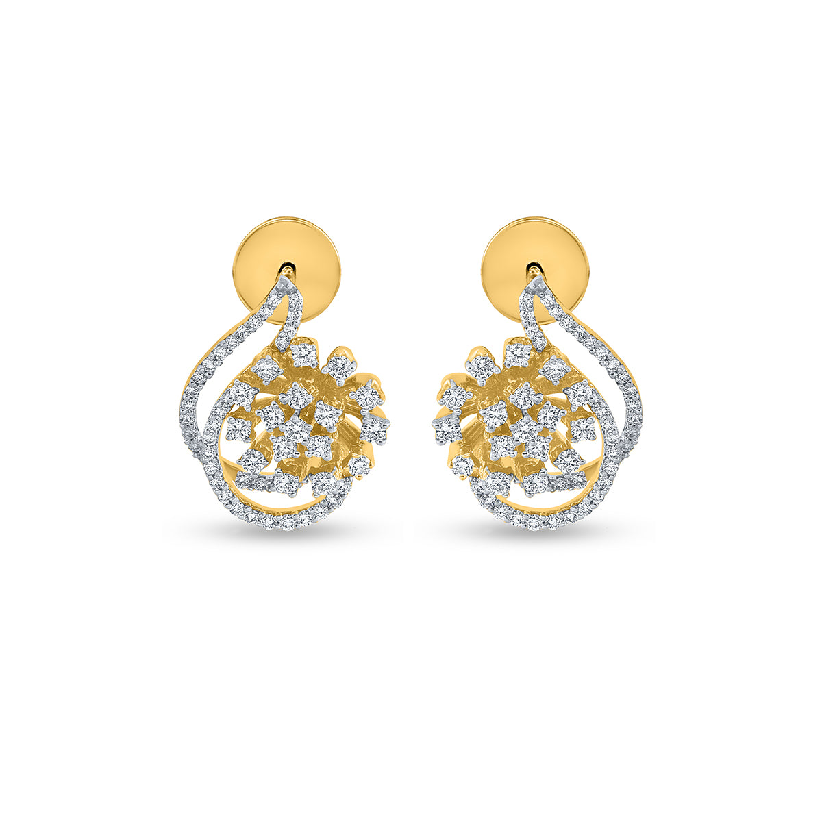 14K yellow gold teardrop diamond cluster stud earrings
