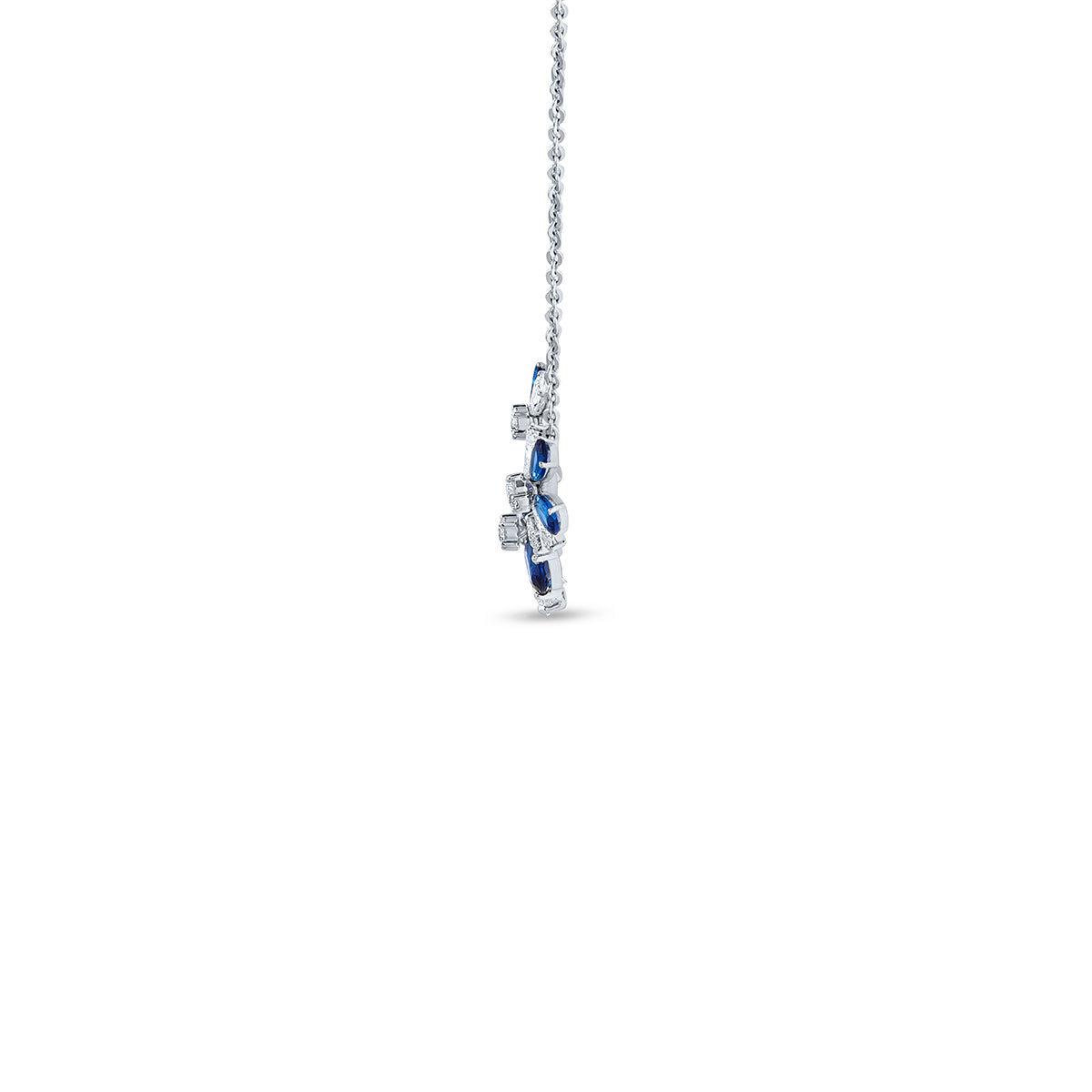 Blue Pear & Round Cut Diamond Floral Necklace.