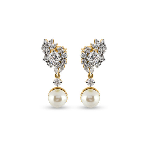 18k Yellow Gold Renaissance Cultured South Sea Pearl & Diamond Flower Drop Earrings
