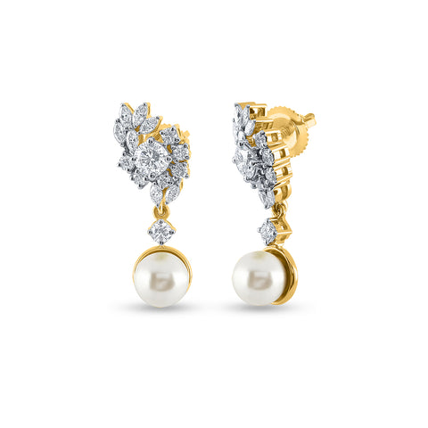 18k Yellow Gold Renaissance Cultured South Sea Pearl & Diamond Flower Drop Earrings