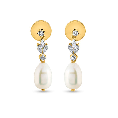 Diamond and Pearl Drop Earrings