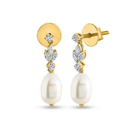 Diamond and Pearl Drop Earrings