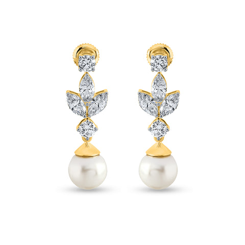 Diamond and Pearl Drop Earrings
