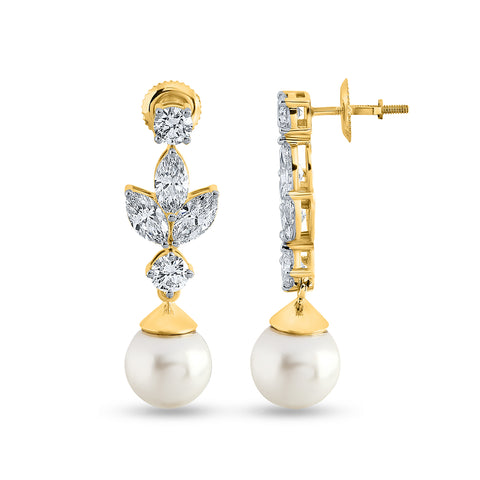 Diamond and Pearl Drop Earrings