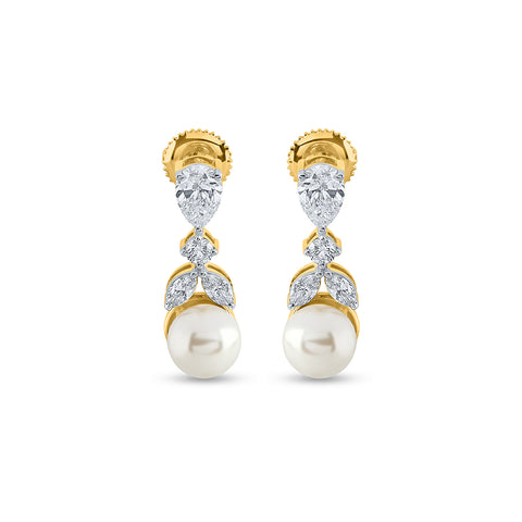Diamond and Pearl Drop Earrings