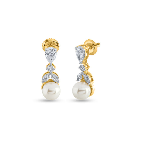 Diamond and Pearl Drop Earrings