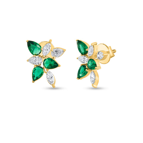 Diamond and Emerald Floral/Cluster Stud Earrings