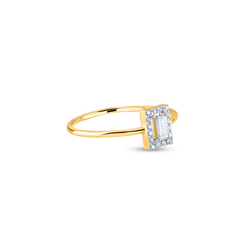 Baguette Cut Diamond Halo Engagement Ring.