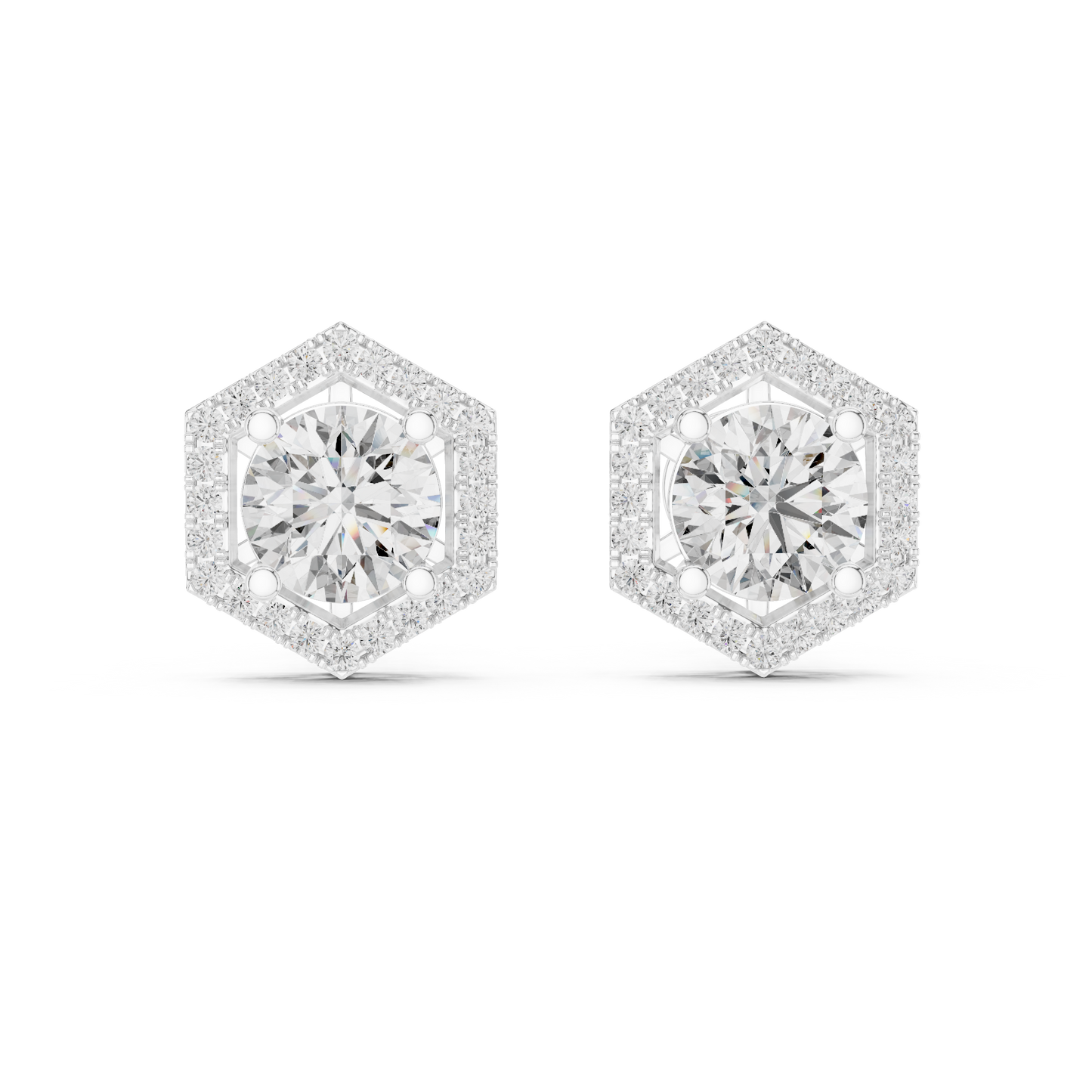 "Rose Gold Hexagon Halo Diamond Stud Earrings"