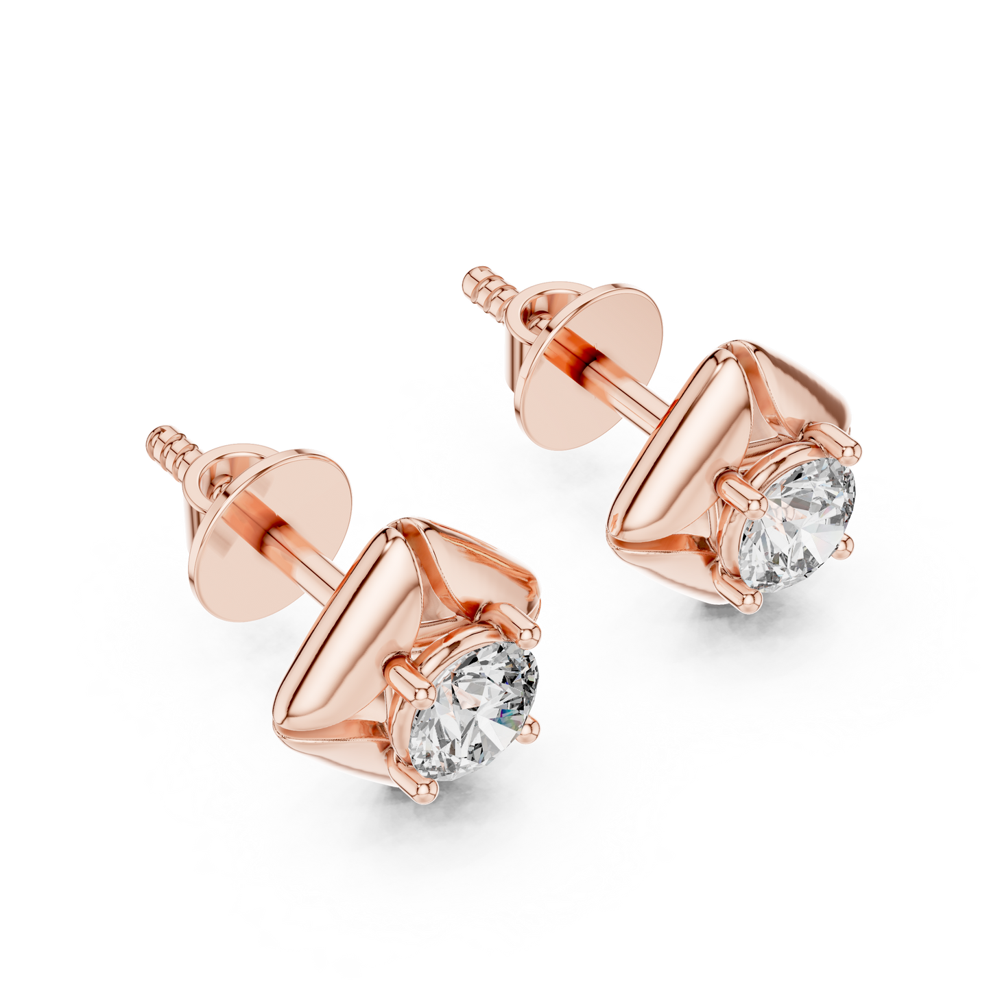 Rose Gold Solitaire Diamond Stud Earrings