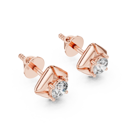 Rose Gold Solitaire Diamond Stud Earrings