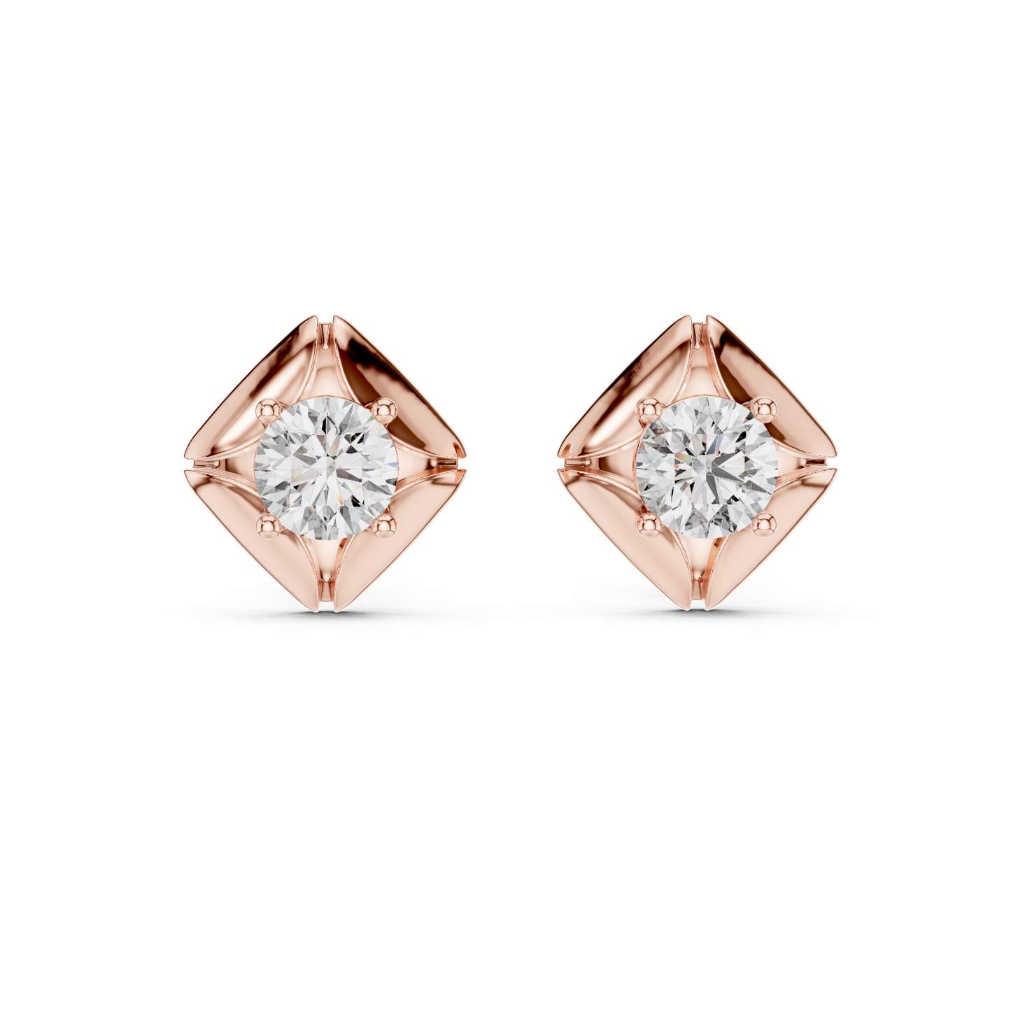 Rose Gold Solitaire Diamond Stud Earrings