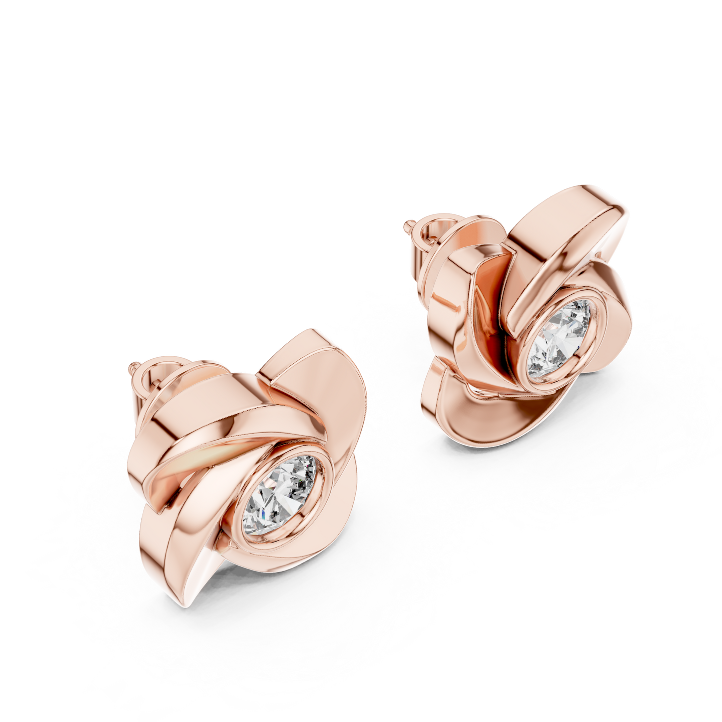 Rose Gold Petal Diamond Stud Earrings – Classic Floral Elegance