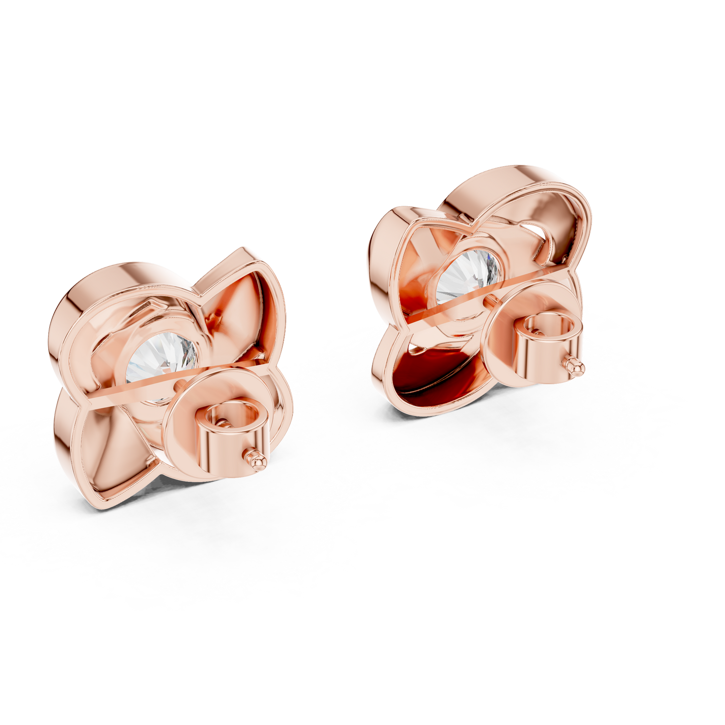 Rose Gold Petal Diamond Stud Earrings – Classic Floral Elegance