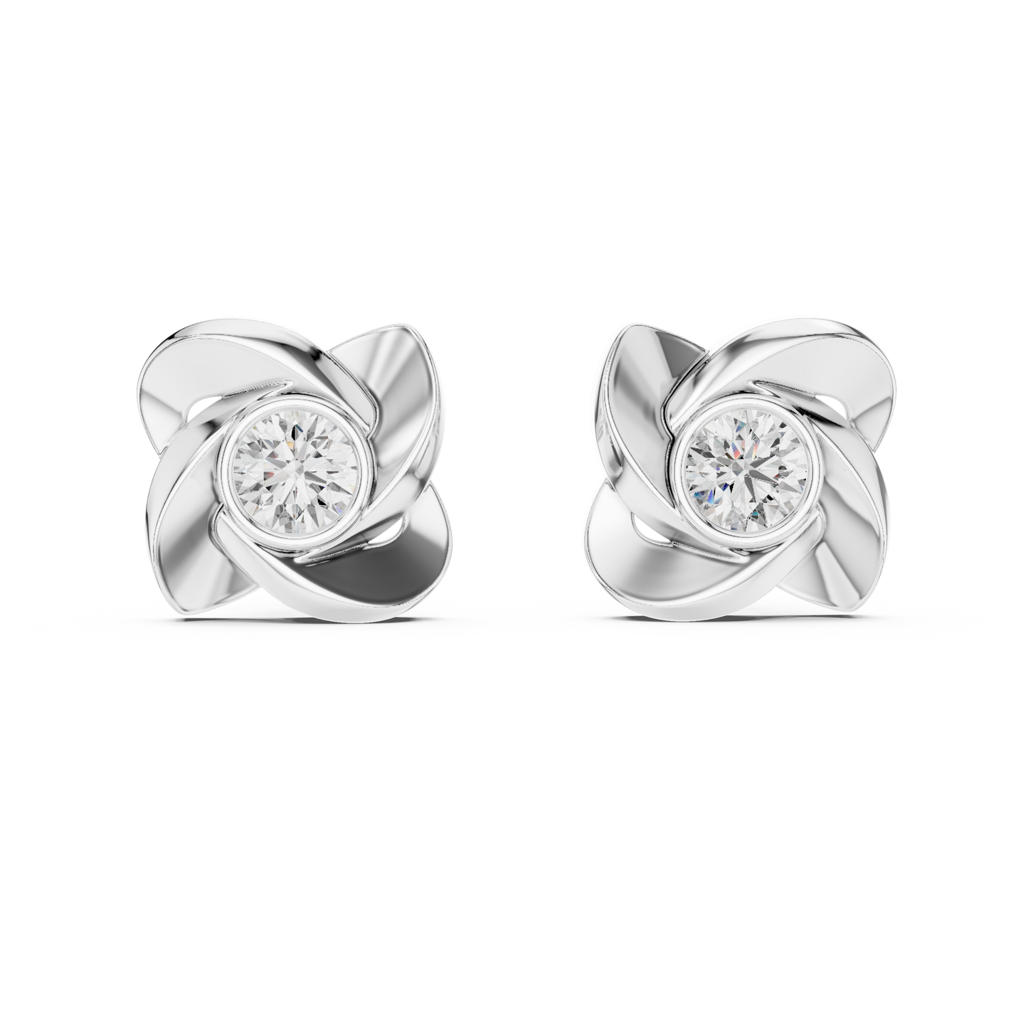 Rose Gold Petal Diamond Stud Earrings – Classic Floral Elegance
