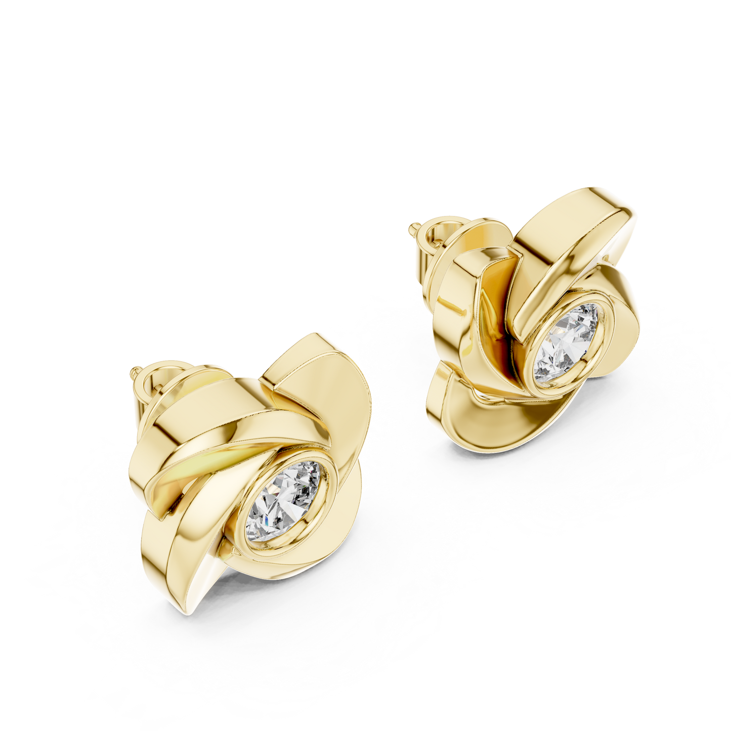 Rose Gold Floral Diamond Stud Earrings – Elegant Petal Design
