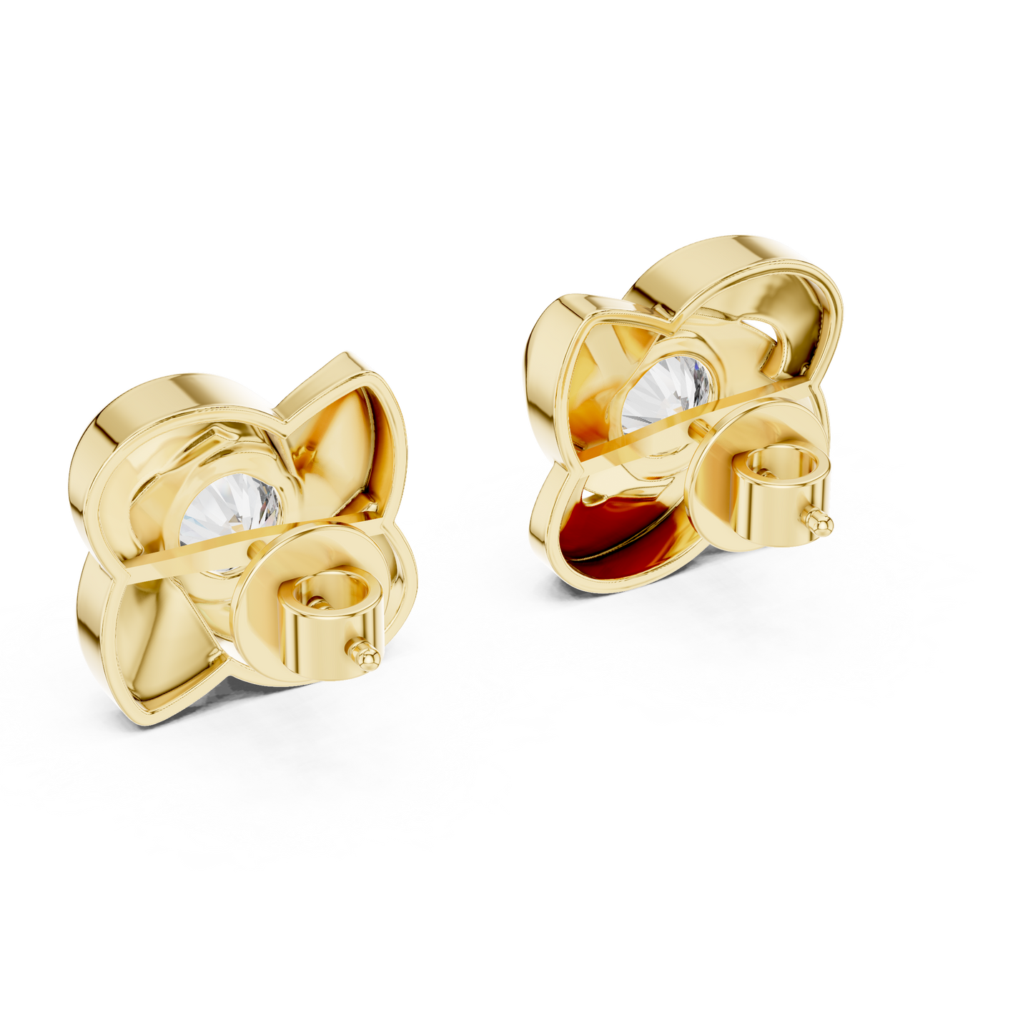 Rose Gold Floral Diamond Stud Earrings – Elegant Petal Design