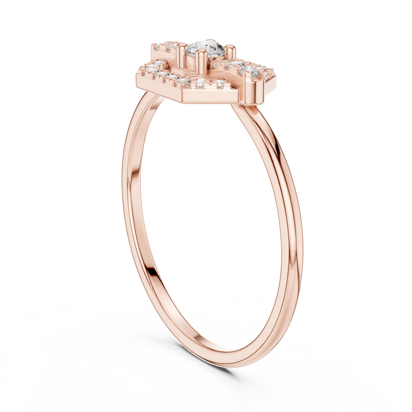 Round Cut Diamond Hexagon Shape Antique Ring.
