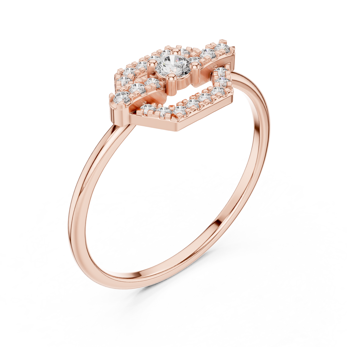 Round Cut Diamond Hexagon Shape Antique Ring.