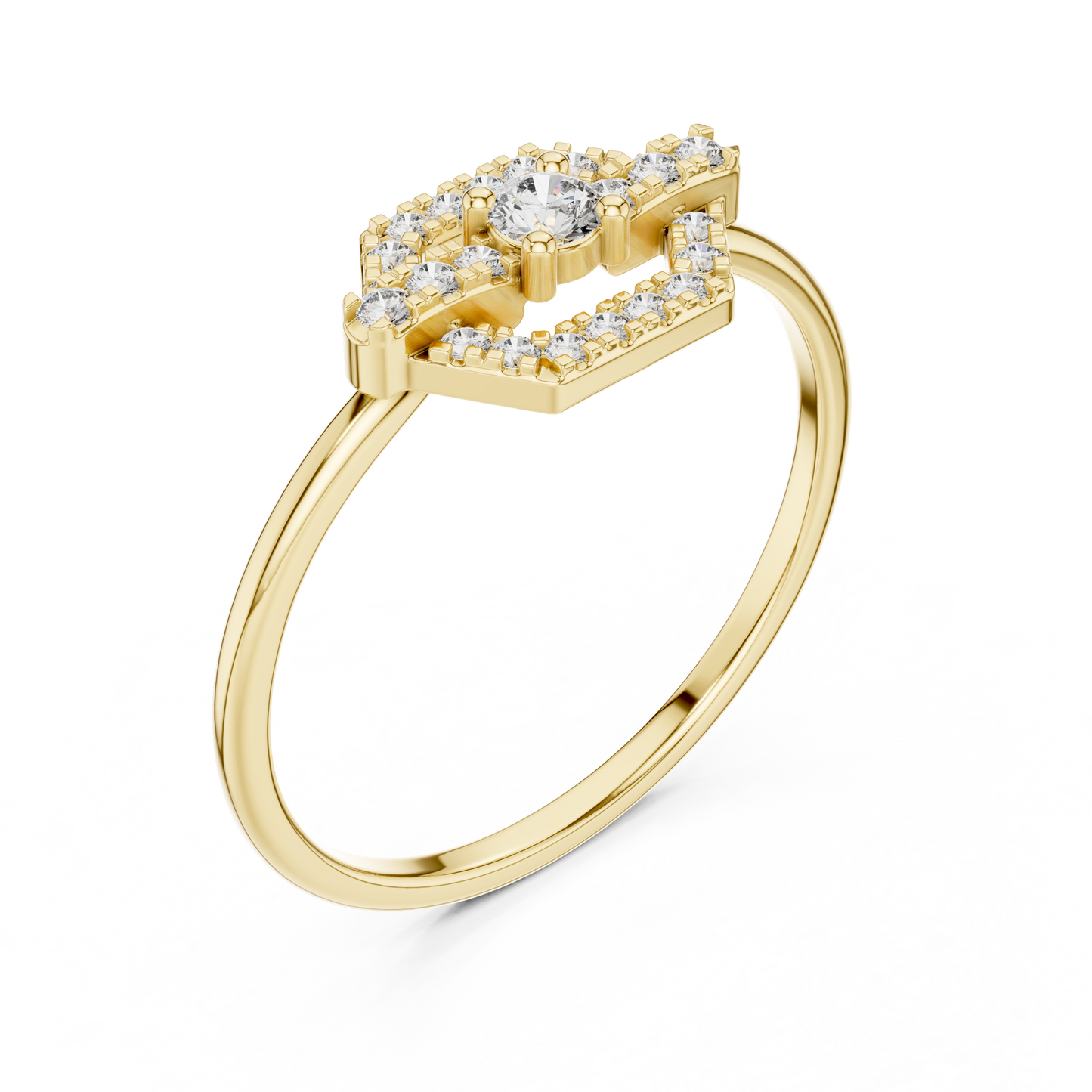 Round Cut Diamond Hexagon Shape Antique Ring.