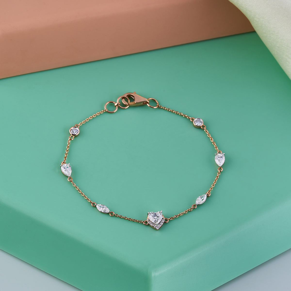 Heart Cut Diamond Half Halo Chain Bracelet.