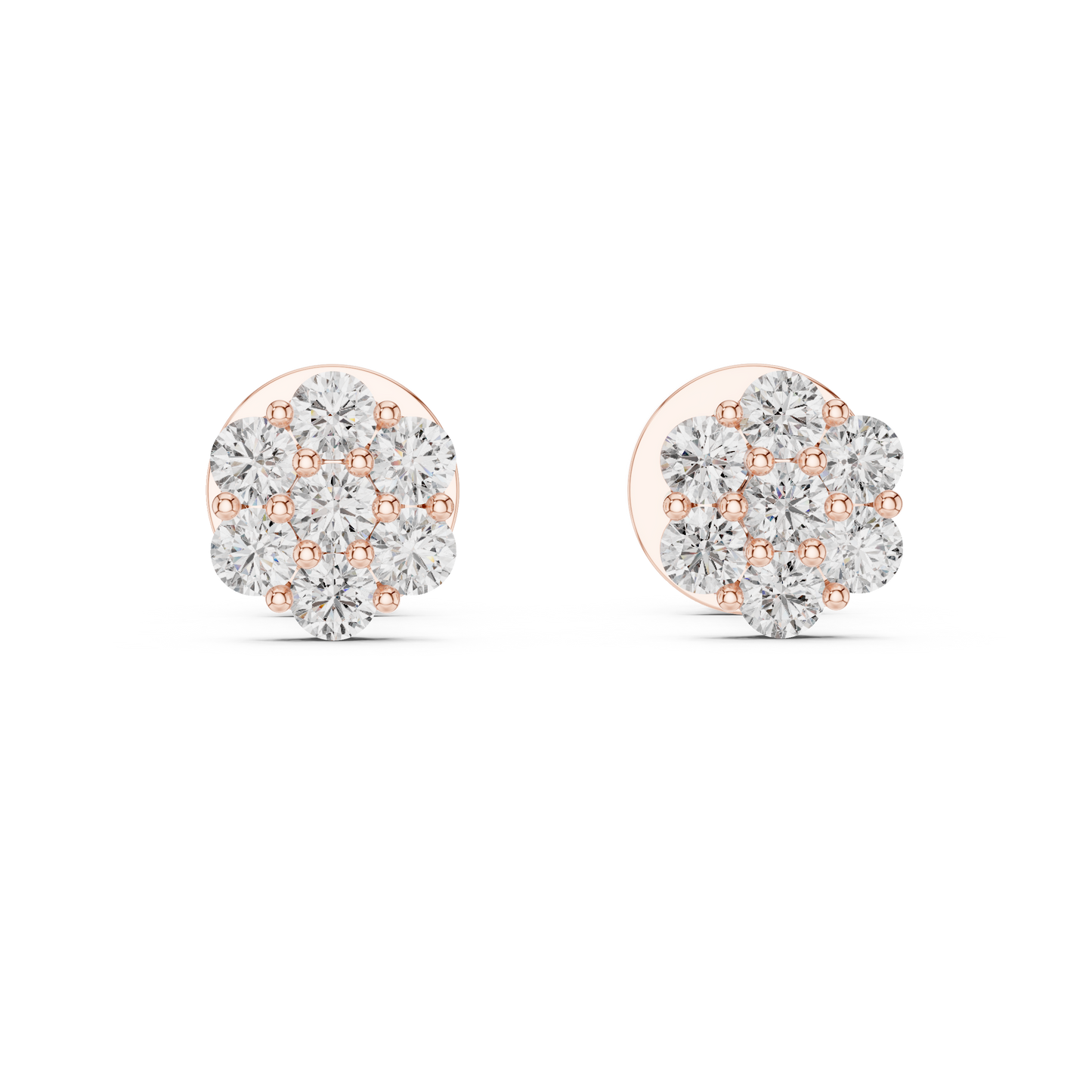 Floral Diamond Cluster Stud Earrings in 14K Rose Gold