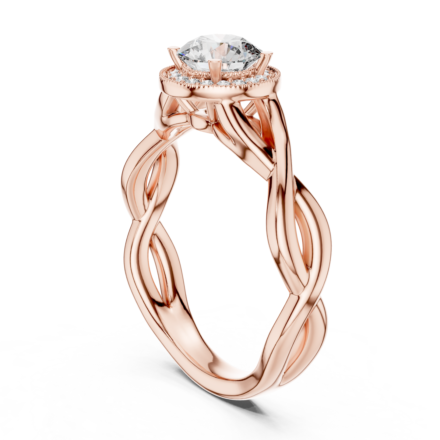 Twisted Rose Gold Solitaire Diamond Ring