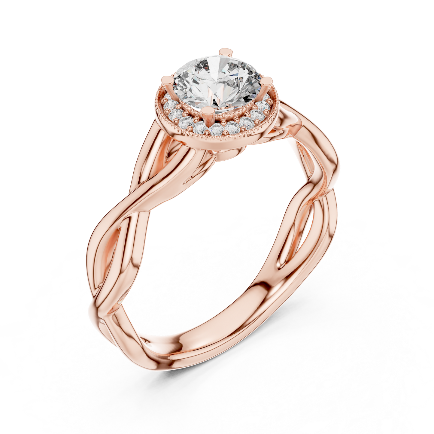 Twisted Rose Gold Solitaire Diamond Ring