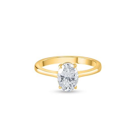 Purecarat Yellow Gold Oval Diamond Solitaire Engagement Ring - Classic Four-Prong Setting