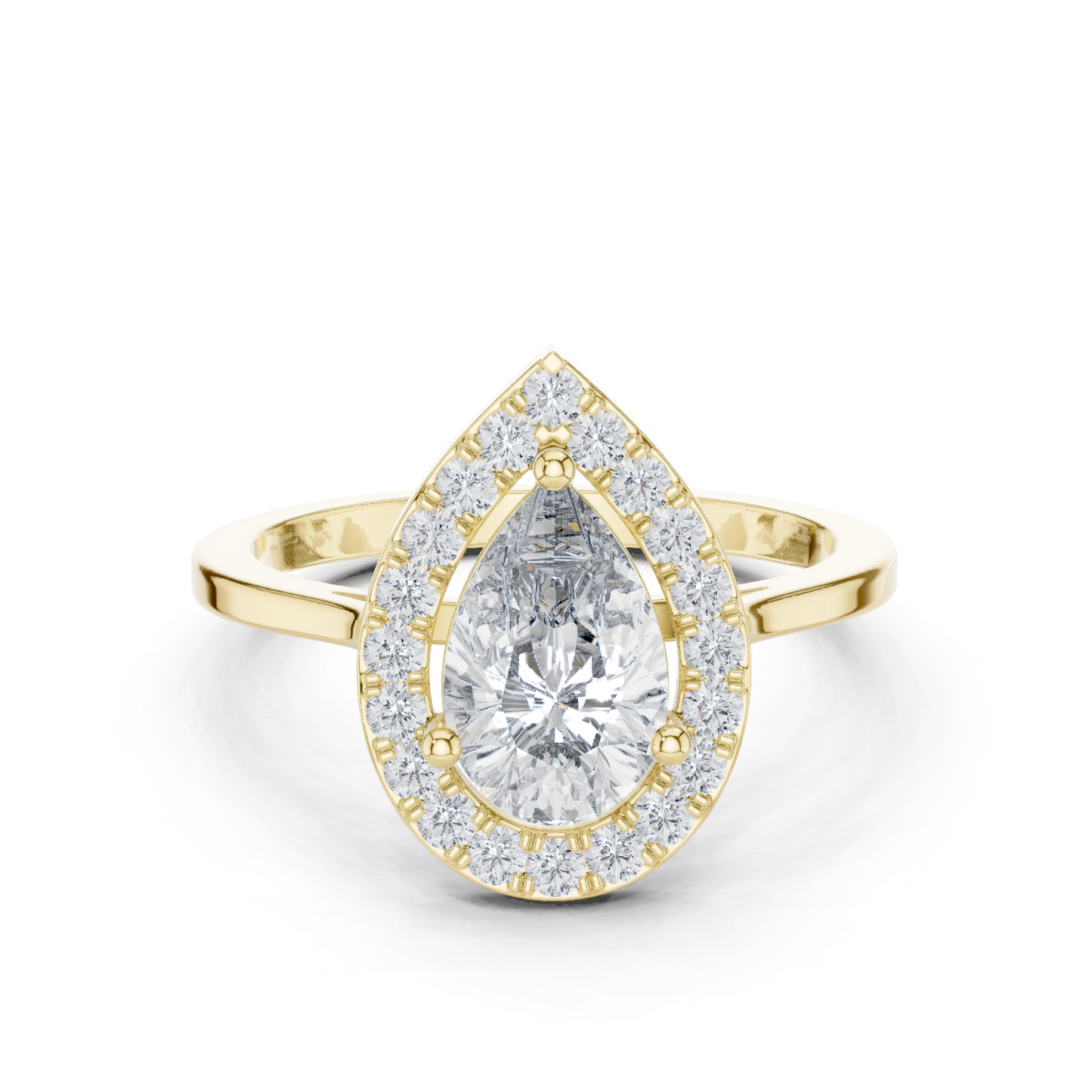 Purecarat Yellow Gold Pear Cut Diamond Halo Engagement Ring