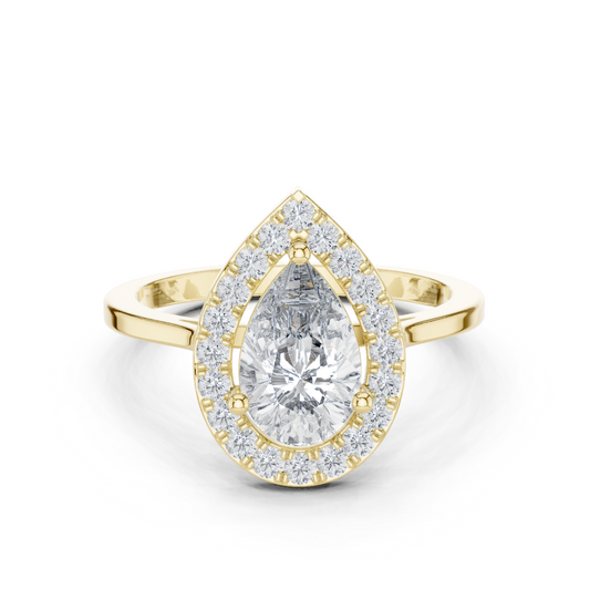 Purecarat Yellow Gold Pear Cut Diamond Halo Engagement Ring