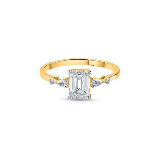 Purecarat Emerald Cut Diamond Engagement Ring - Gold & Pear Sides