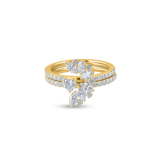 "Purecarat's exquisite Marquise Cut Diamond 18k Solid Yellow Gold Engagement Ring Set. Discover unique bridal and stacked rings at Purecarat."