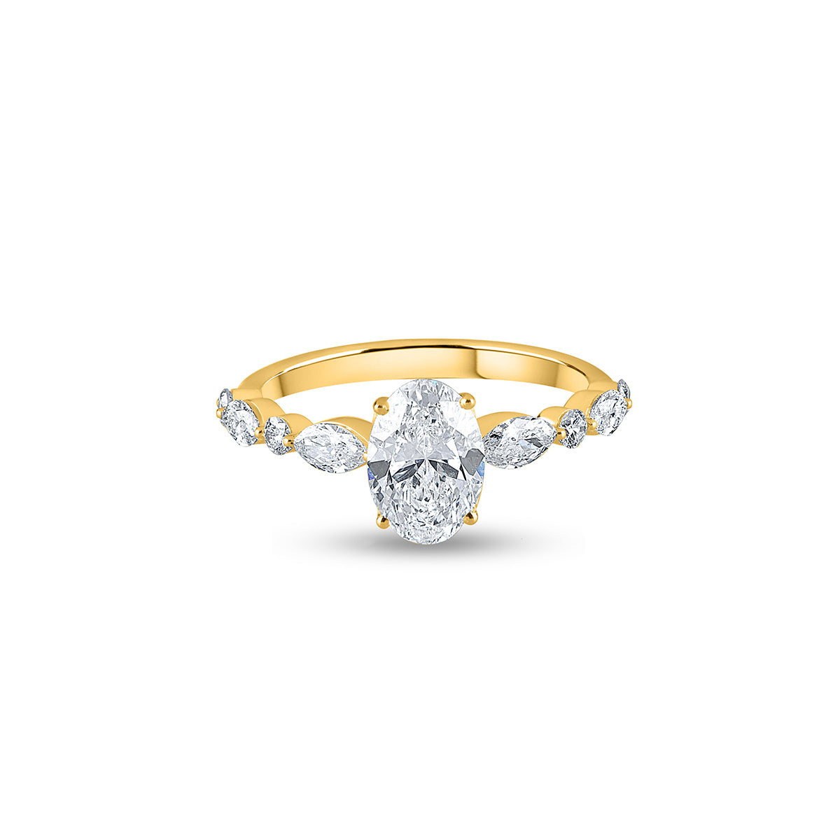 Purecarat Oval Lab Grown Diamond Yellow Gold Engagement Ring with Side Stones