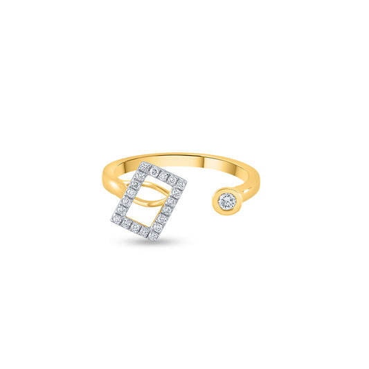 Purecarat Yellow Gold Geometric Open Diamond Ring | Modern Minimalist Ring