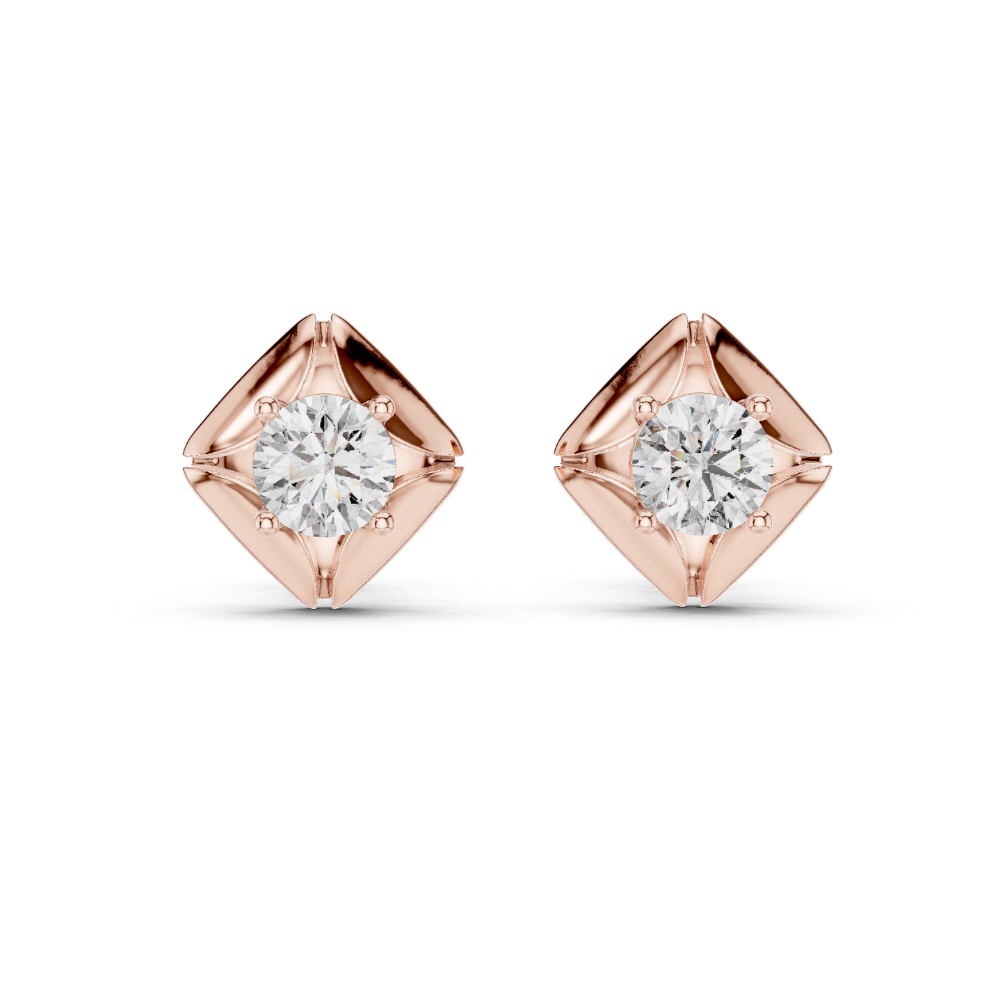Rose Gold Solitaire Diamond Stud Earrings