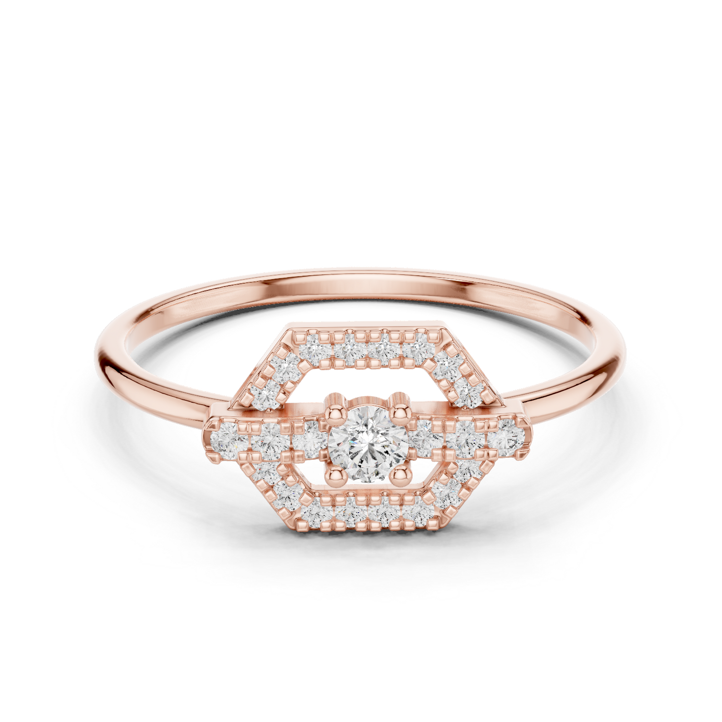 Round Cut Diamond Hexagon Shape Antique Ring.