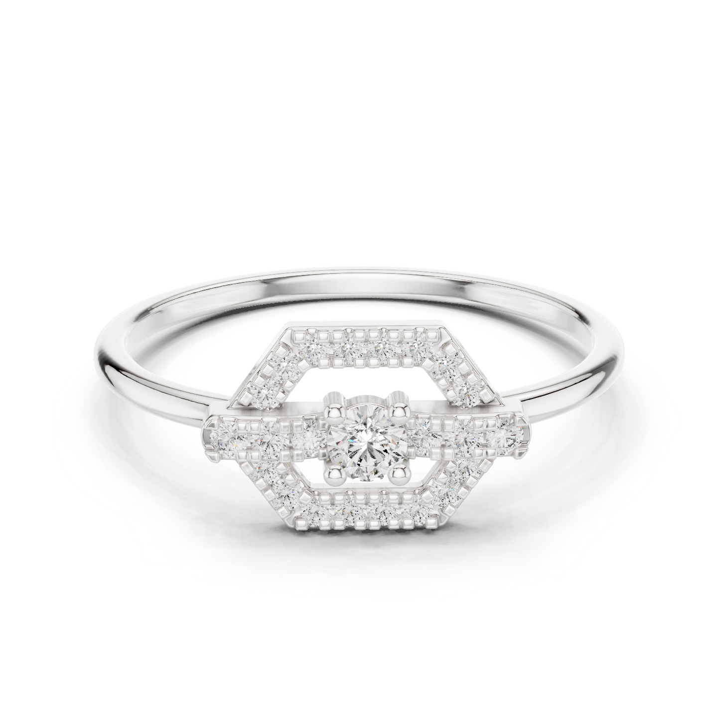 Round Cut Diamond Hexagon Shape Antique Ring.