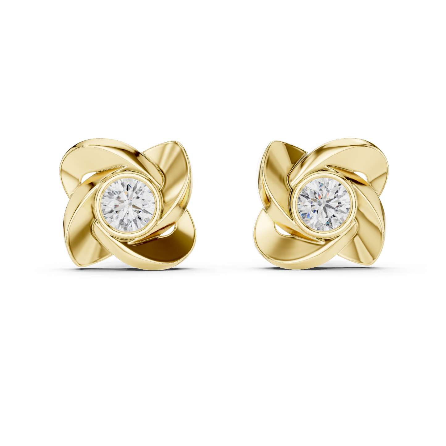 Rose Gold Petal Diamond Stud Earrings – Classic Floral Elegance