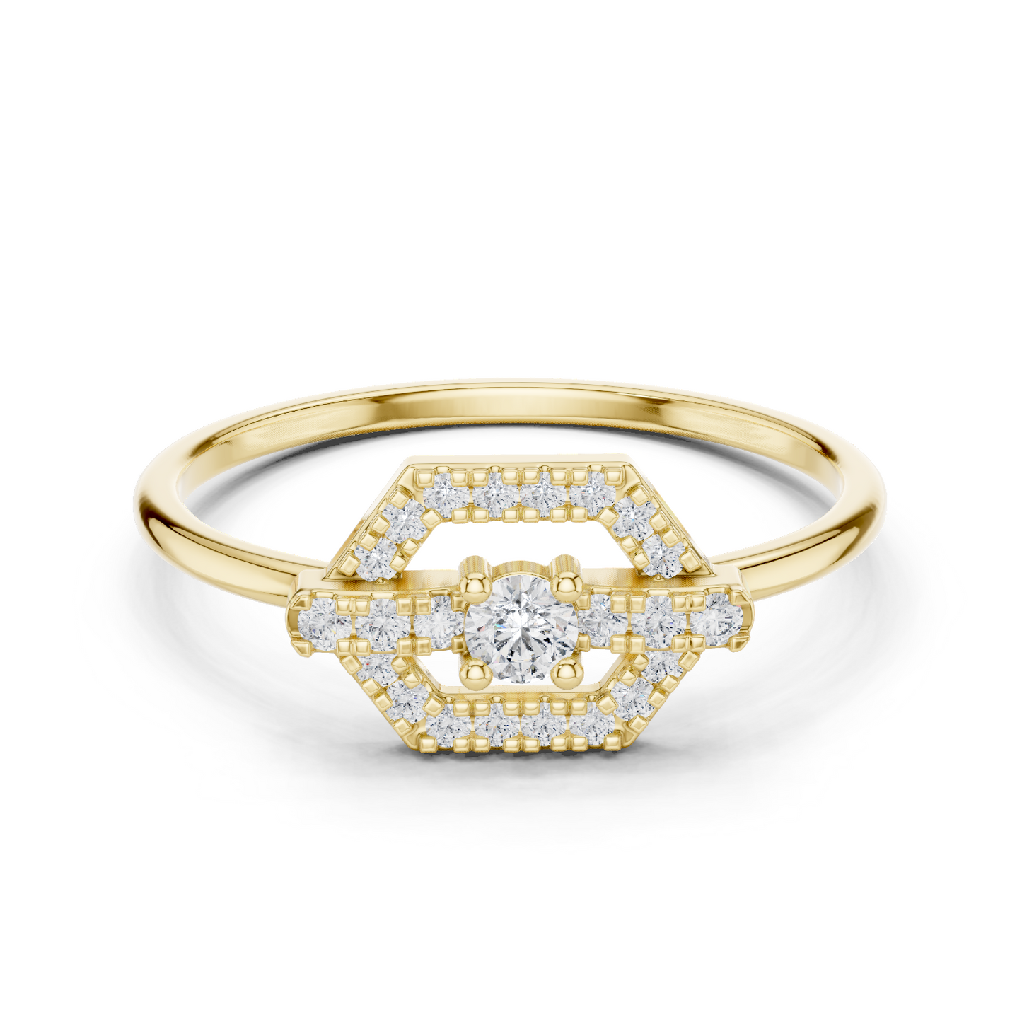 Round Cut Diamond Hexagon Shape Antique Ring.