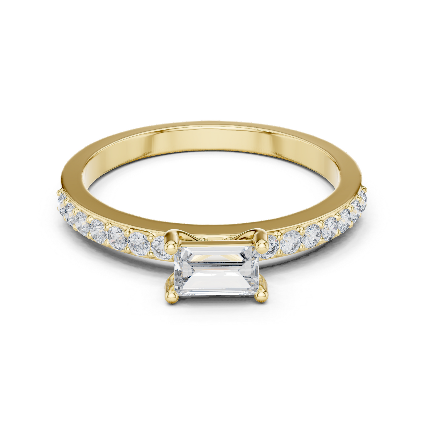 Purecarat Emerald Cut Diamond Engagement Rings with Pave Band