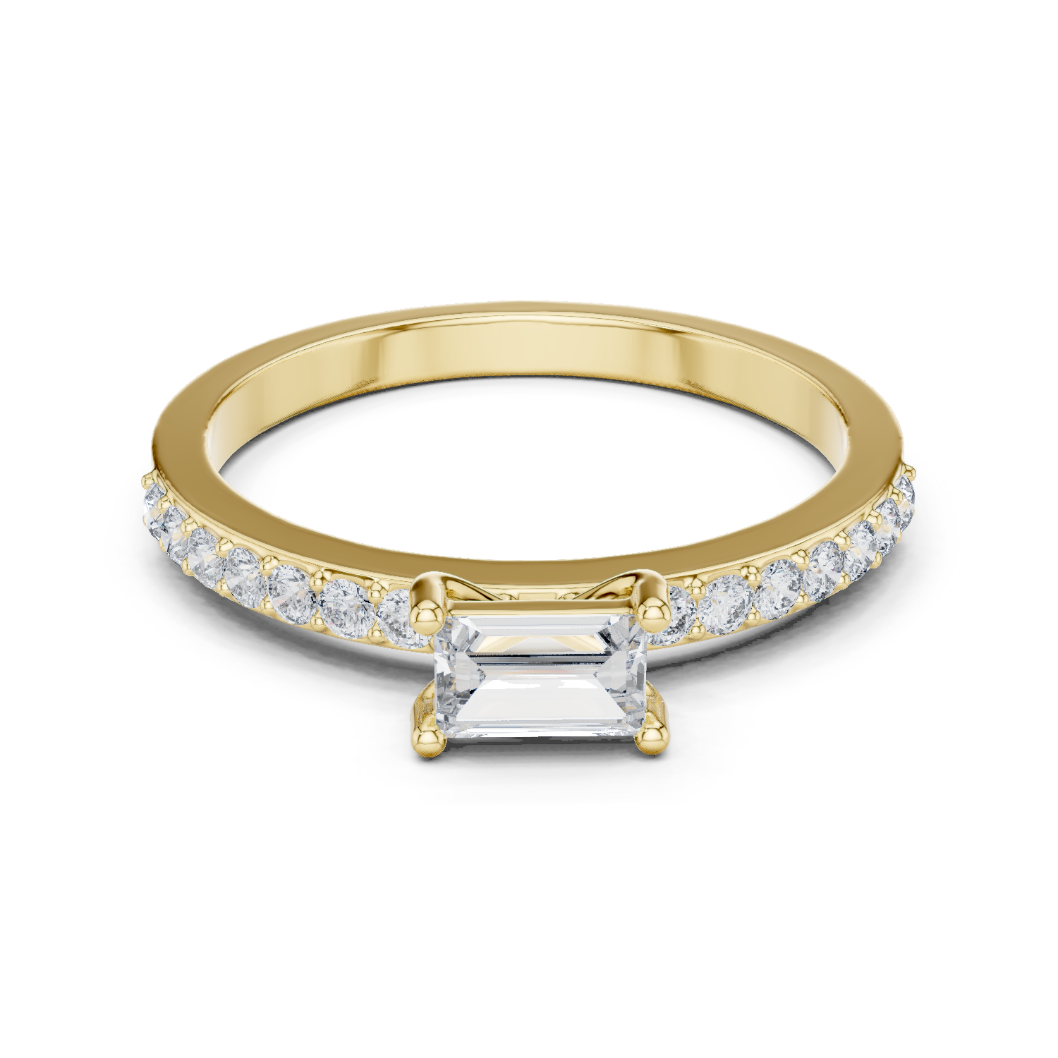 Purecarat Emerald Cut Diamond Engagement Rings with Pave Band