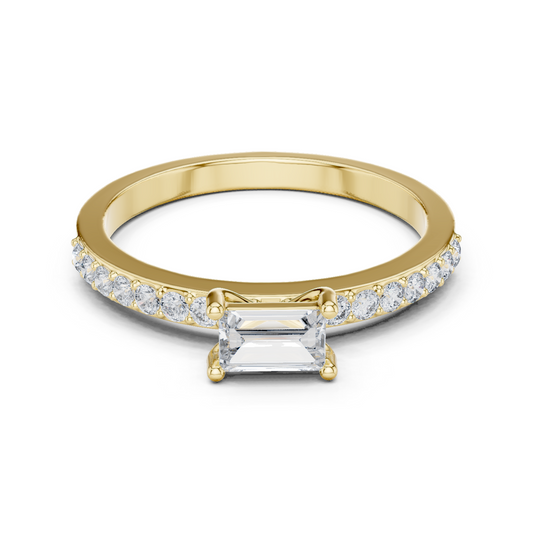 Purecarat Emerald Cut Diamond Engagement Rings with Pave Band