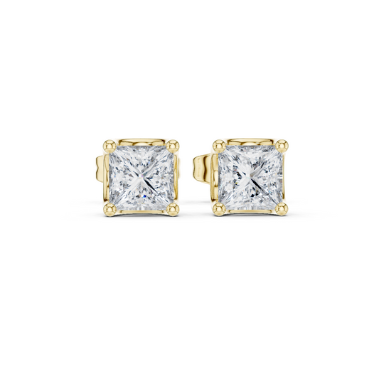 Elegant princess cut diamond stud earrings in 14K yellow gold by PureCarat