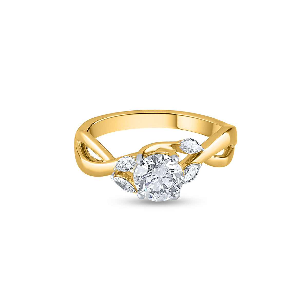 "Purecarat 14k Yellow Gold Round Lab Grown Diamond Solitaire Engagement Ring"