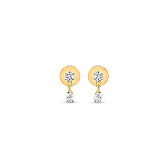 "Purecarat: 18K Yellow Gold Diamond Flower Drop Stud Earrings - Pear Shaped Dangle Design for Women"