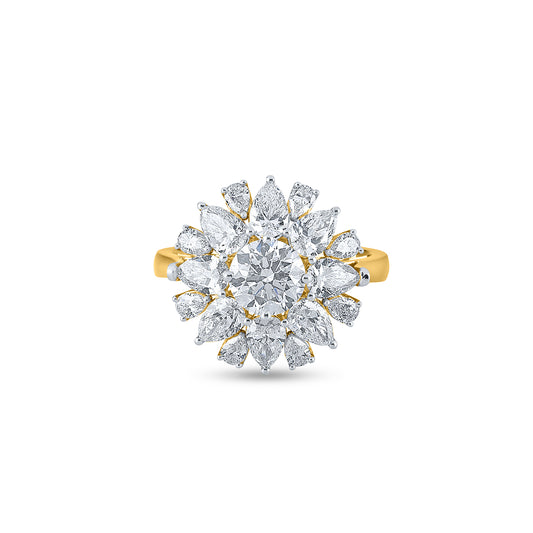 "Purecarat Yellow Gold Diamond Cluster Ring with 19 Diamonds"