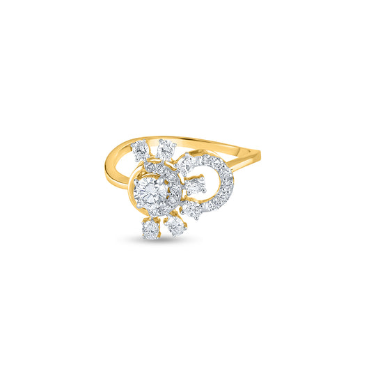 "Purecarat Yellow Gold Intertwined Diamond Ring with Round and Marquise Cluster